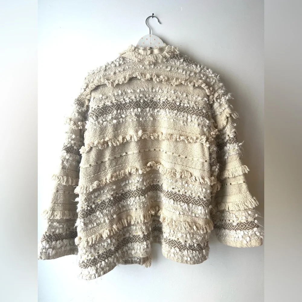 Anthropologie Dolan Cream Textured metallic fringed Jacket, sz L, - Picture 8 of 12